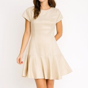 Mustard Seed Cream Reptile Embossed Flounce Hem Mini Dress Size Large
